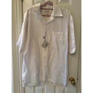 Daniel Ellissa  Mens White Linen‎ Camp Shirt Short Sleeve Button Down Casual